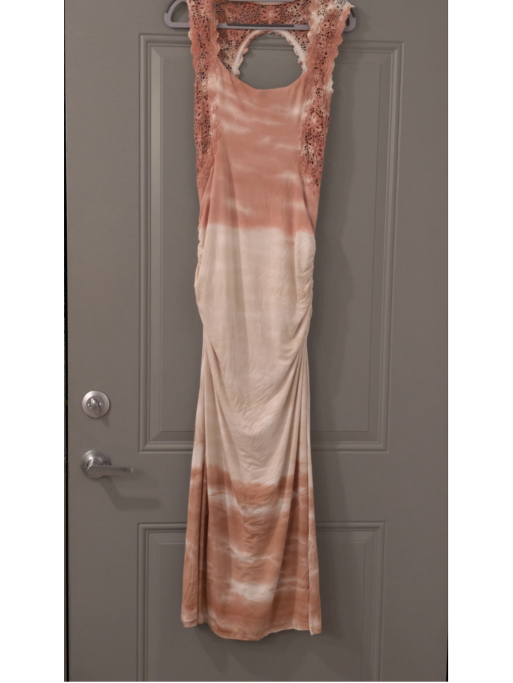 Women's Sky Maxi Dress Size S Beige, pink, & White Lace Detail